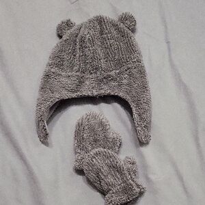 Carter's Gray Fuzzy Bear Ear Hat and Mittens